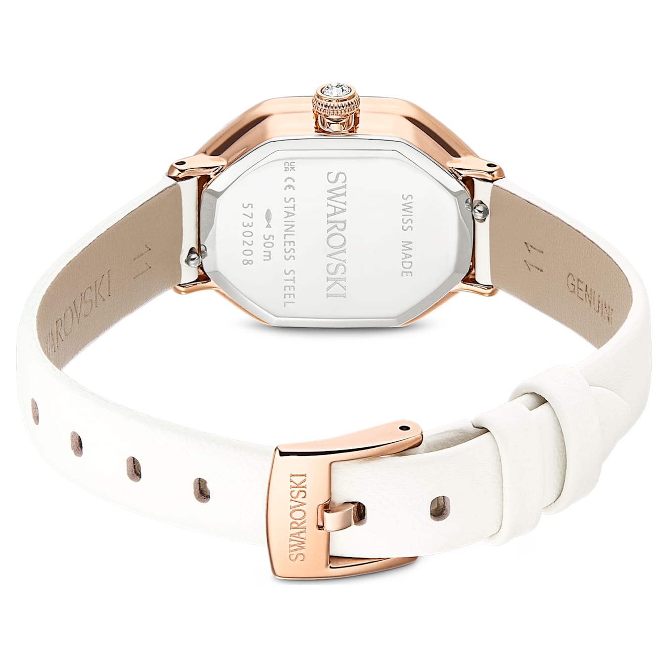 Reloj Dextera octagon Fabricado en Suiza, Correa de piel, Blanco, Acabado tono oro rosa