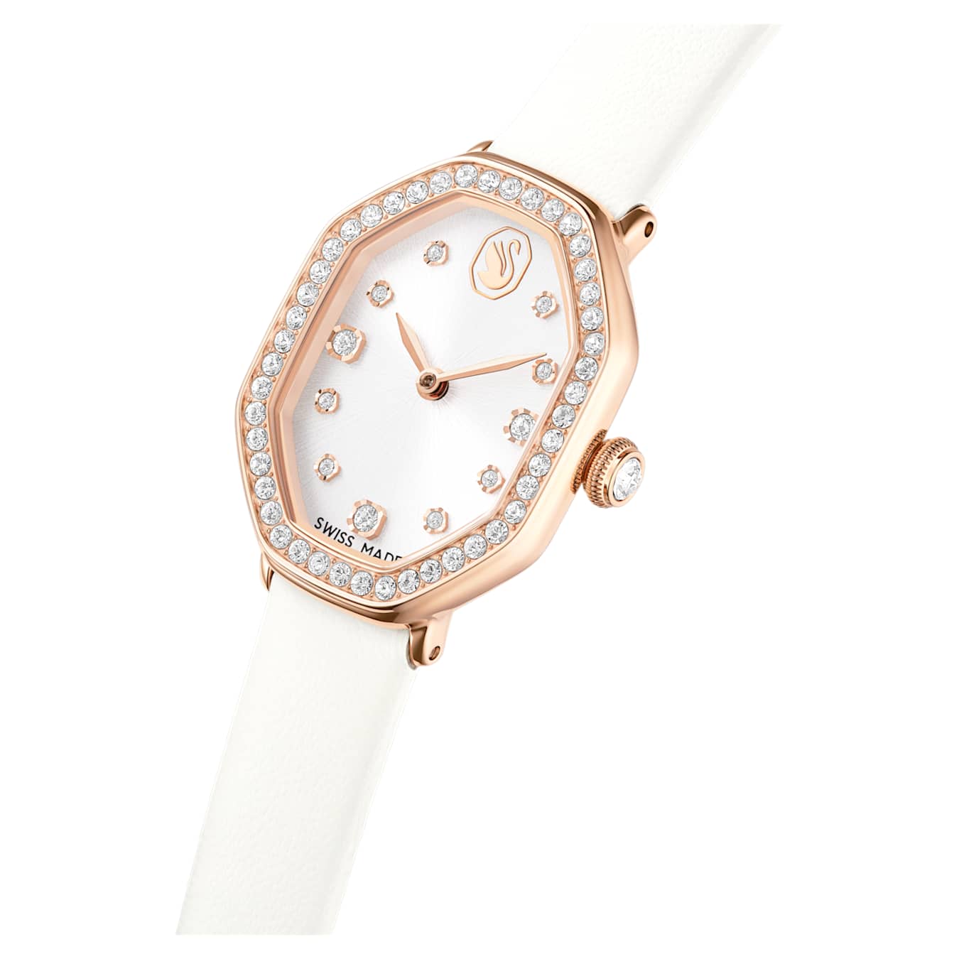 Reloj Dextera octagon Fabricado en Suiza, Correa de piel, Blanco, Acabado tono oro rosa