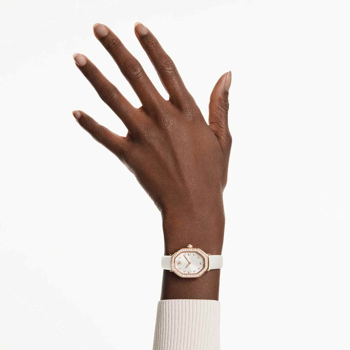 Reloj Dextera octagon Fabricado en Suiza, Correa de piel, Blanco, Acabado tono oro rosa