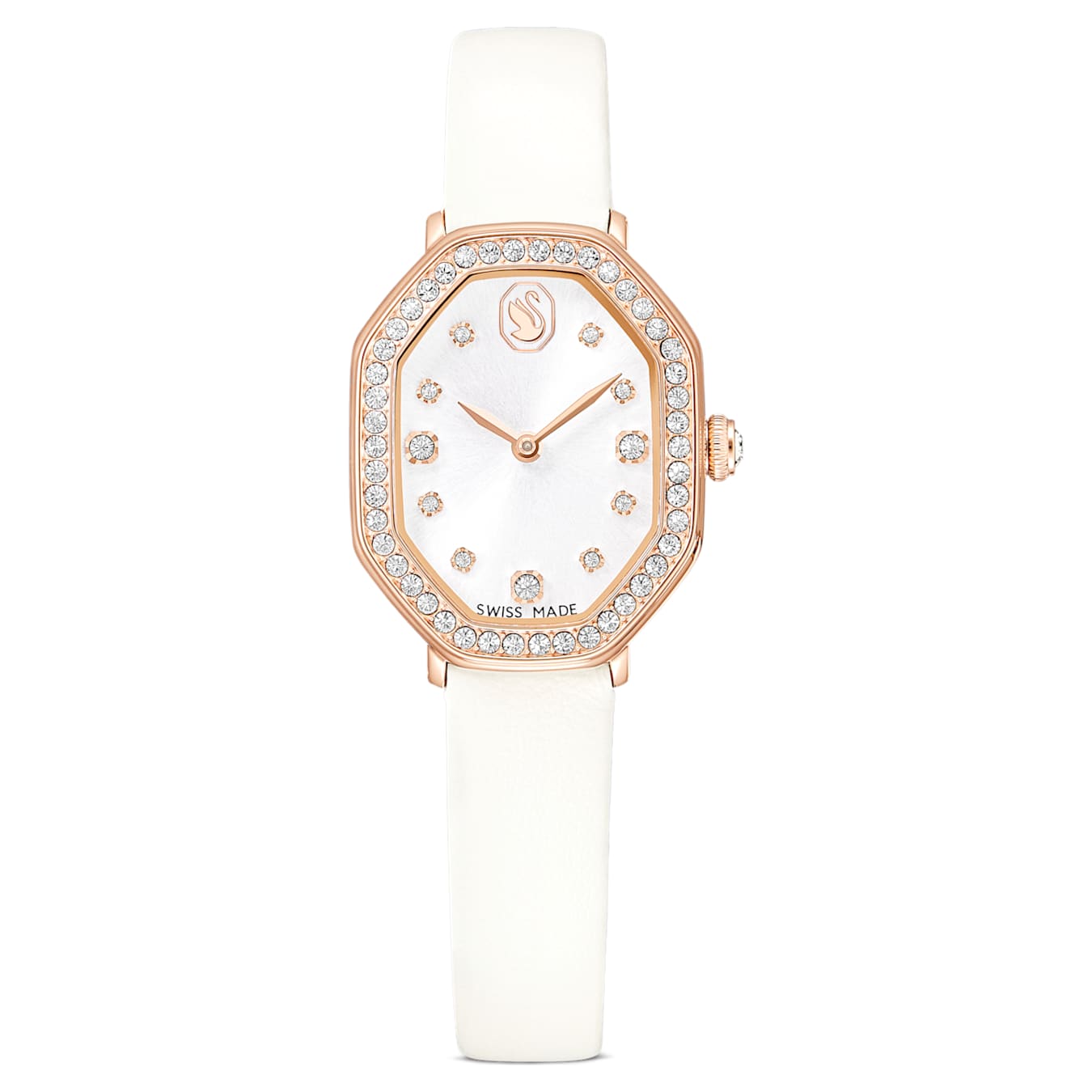 Reloj Dextera octagon Fabricado en Suiza, Correa de piel, Blanco, Acabado tono oro rosa