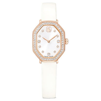 Reloj Dextera octagon Fabricado en Suiza, Correa de piel, Blanco, Acabado tono oro rosa