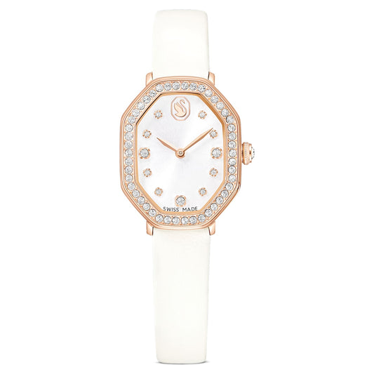 Reloj Dextera octagon Fabricado en Suiza, Correa de piel, Blanco, Acabado tono oro rosa