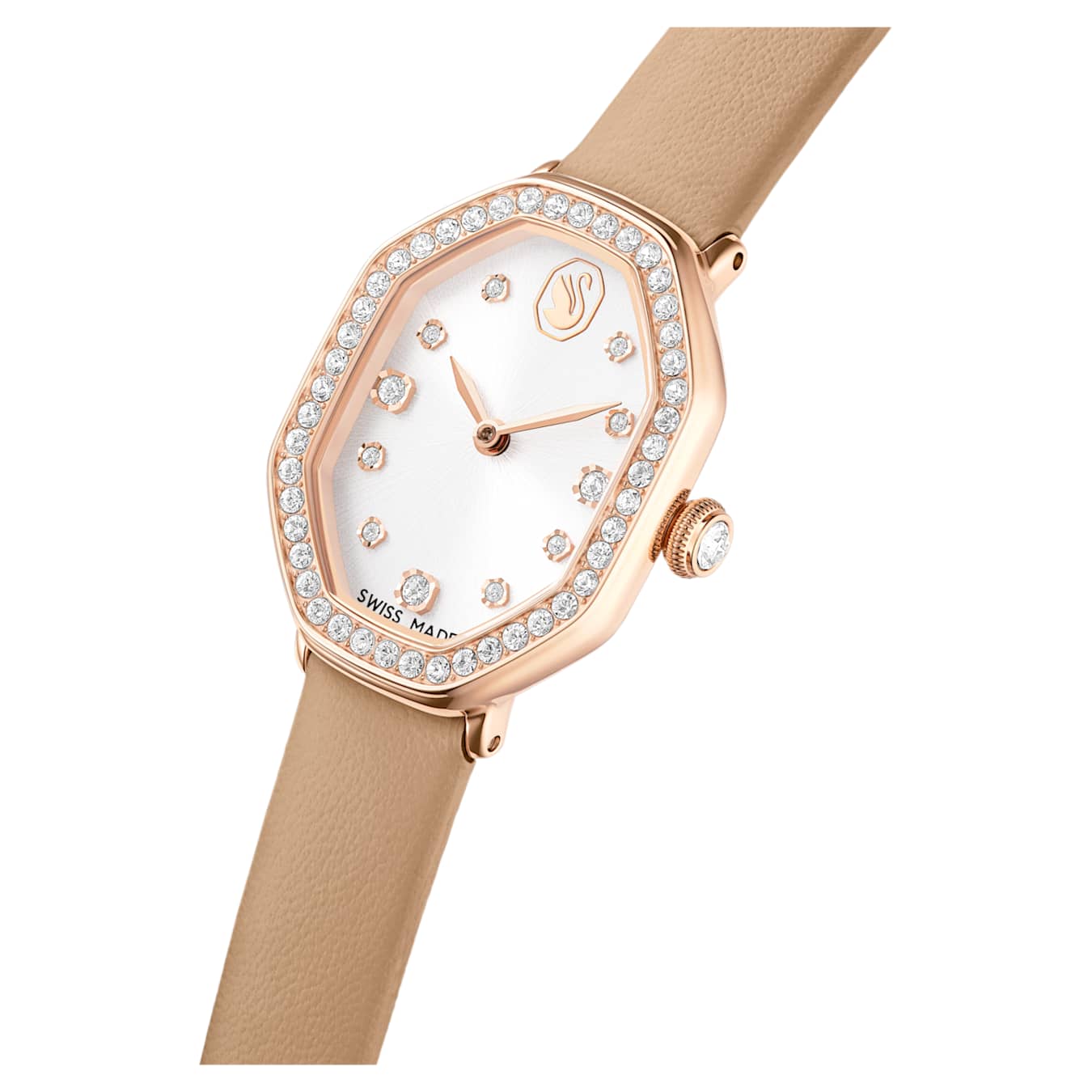 Reloj Dextera octagon Fabricado en Suiza, Correa de piel, Marrón, Acabado tono oro rosa
