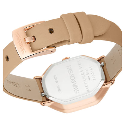 Reloj Dextera octagon Fabricado en Suiza, Correa de piel, Marrón, Acabado tono oro rosa