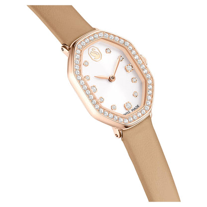 Reloj Dextera octagon Fabricado en Suiza, Correa de piel, Marrón, Acabado tono oro rosa