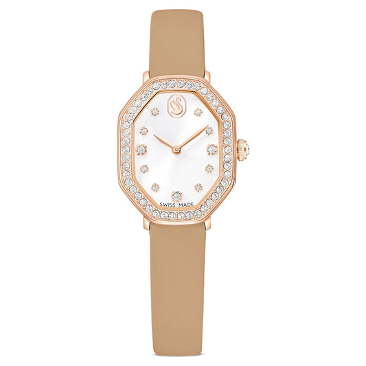 Reloj Dextera octagon Fabricado en Suiza, Correa de piel, Marrón, Acabado tono oro rosa