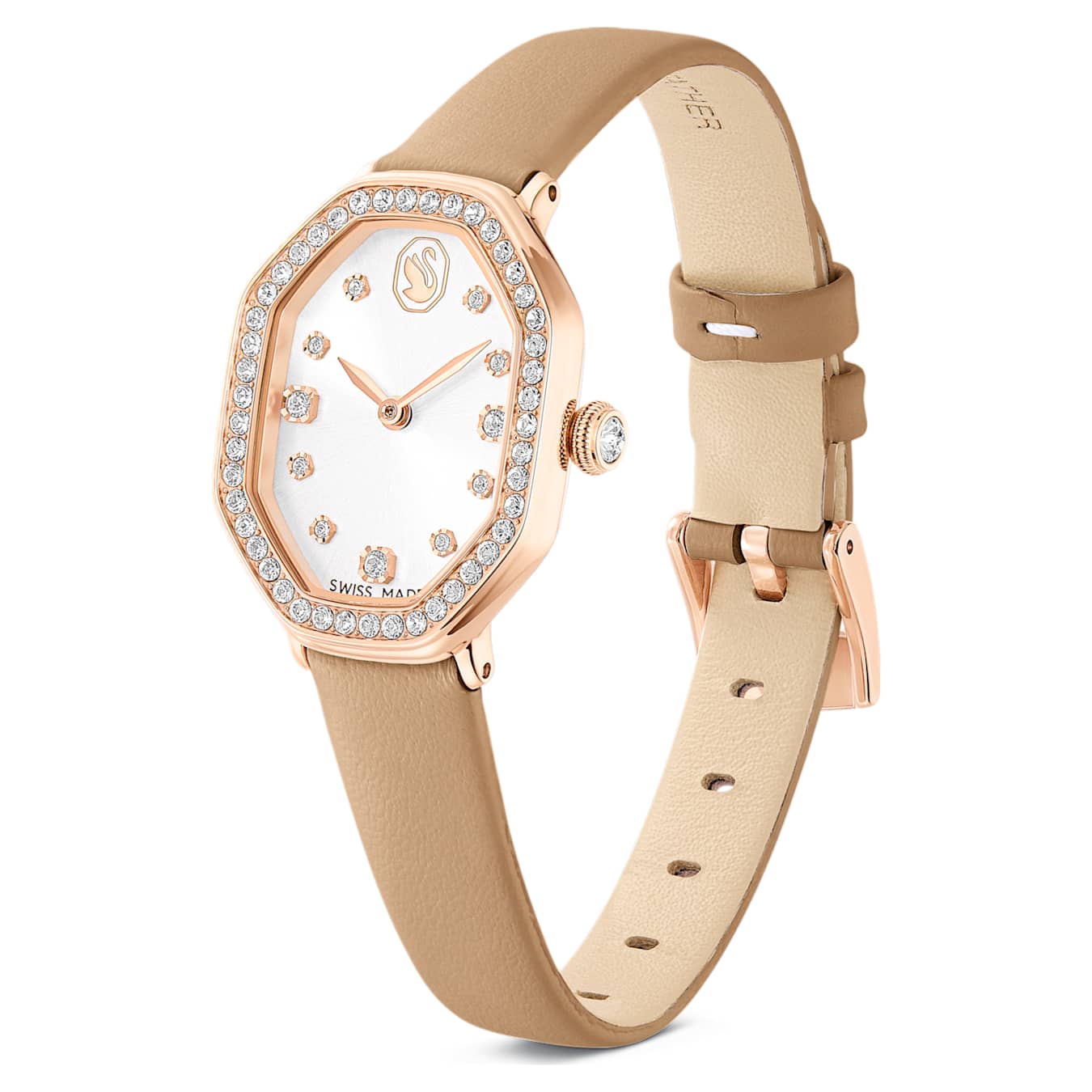Reloj Dextera octagon Fabricado en Suiza, Correa de piel, Marrón, Acabado tono oro rosa