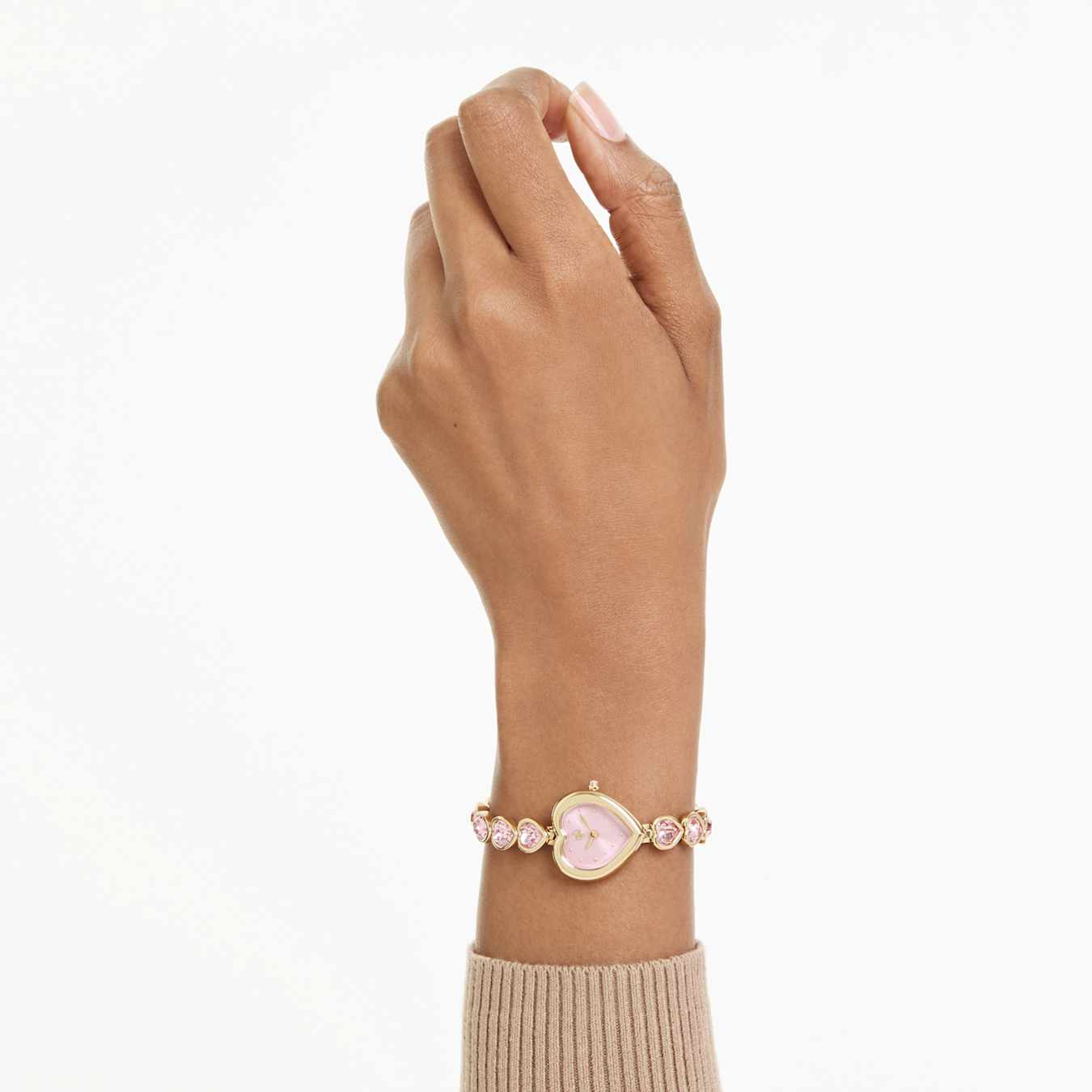 Reloj Idyllia Heart Pulsera de cristal, Rosa, Acabado tono oro