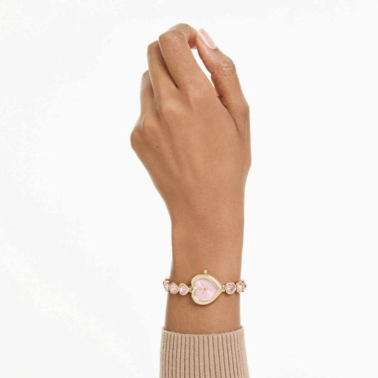 Reloj Idyllia Heart Pulsera de cristal, Rosa, Acabado tono oro