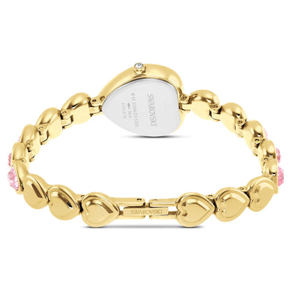 Reloj Idyllia Heart Pulsera de cristal, Rosa, Acabado tono oro