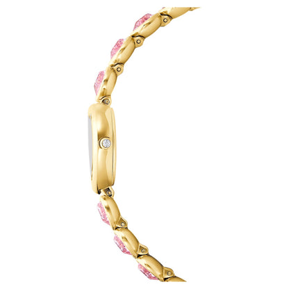 Reloj Idyllia Heart Pulsera de cristal, Rosa, Acabado tono oro