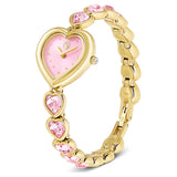 Reloj Idyllia Heart Pulsera de cristal, Rosa, Acabado tono oro