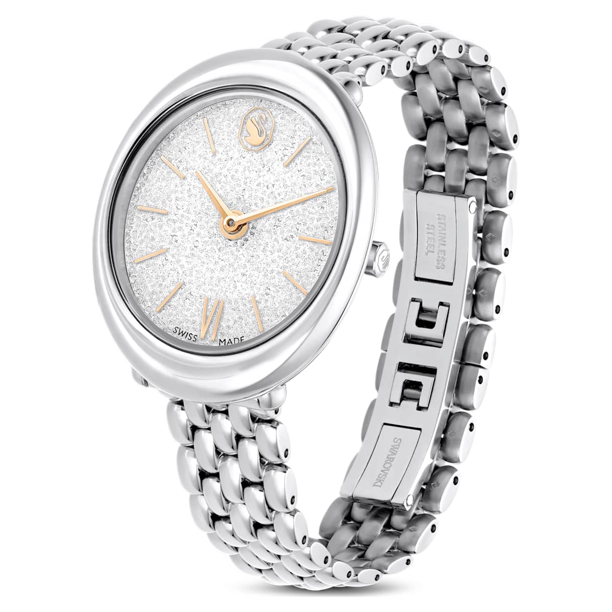 Reloj Imber oval Fabricado en Suiza, Brazalete de metal, Tono plateado, Acero inoxidable