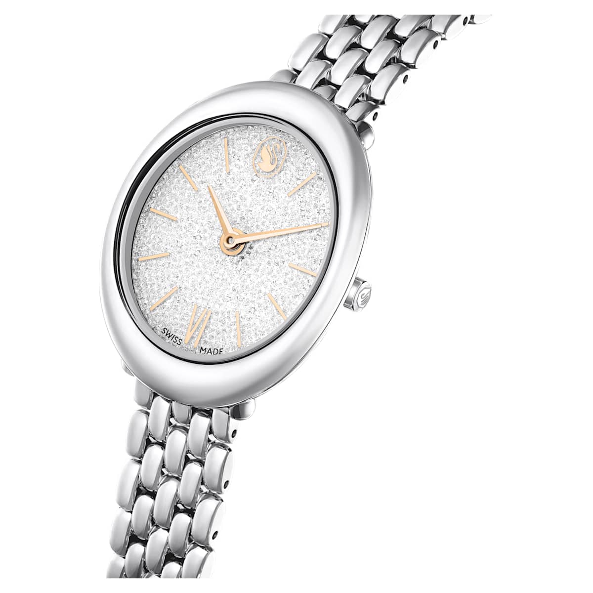 Reloj Imber oval Fabricado en Suiza, Brazalete de metal, Tono plateado, Acero inoxidable