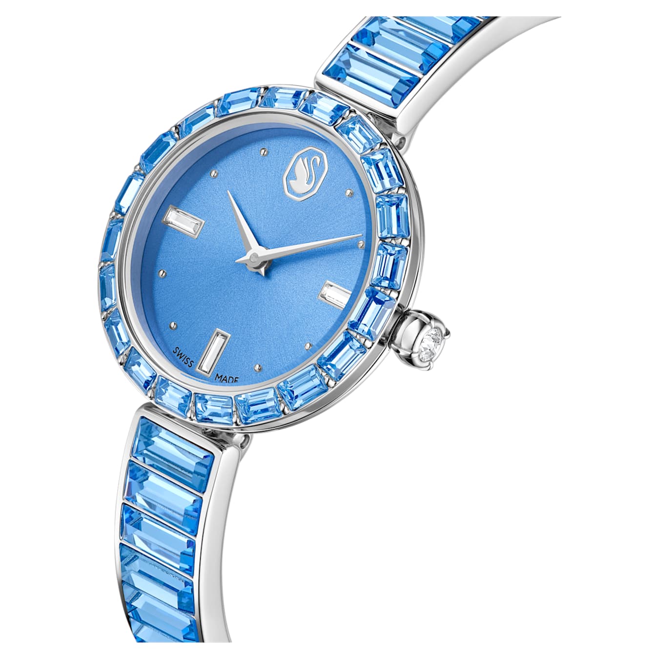 Reloj Matrix bangle Fabricado en Suiza, Pulsera de cristal, Azul, Acero inoxidable