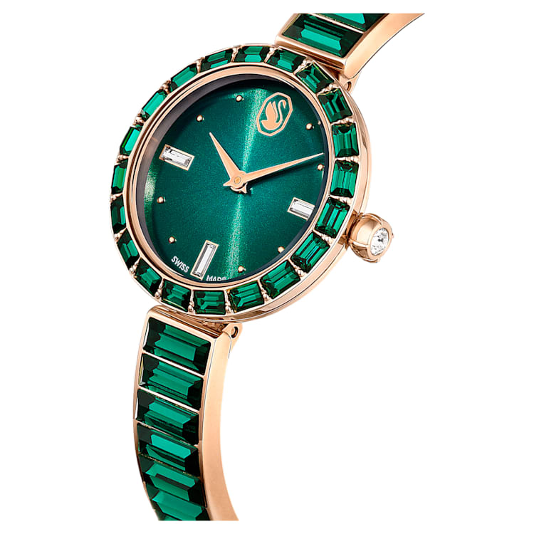 Reloj Matrix BangleFabricado en Suiza, Pulsera de cristal, Verde, Acabado tono oro