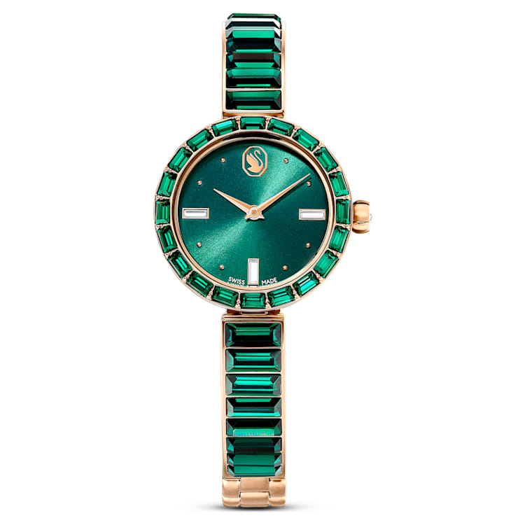 Reloj Matrix BangleFabricado en Suiza, Pulsera de cristal, Verde, Acabado tono oro