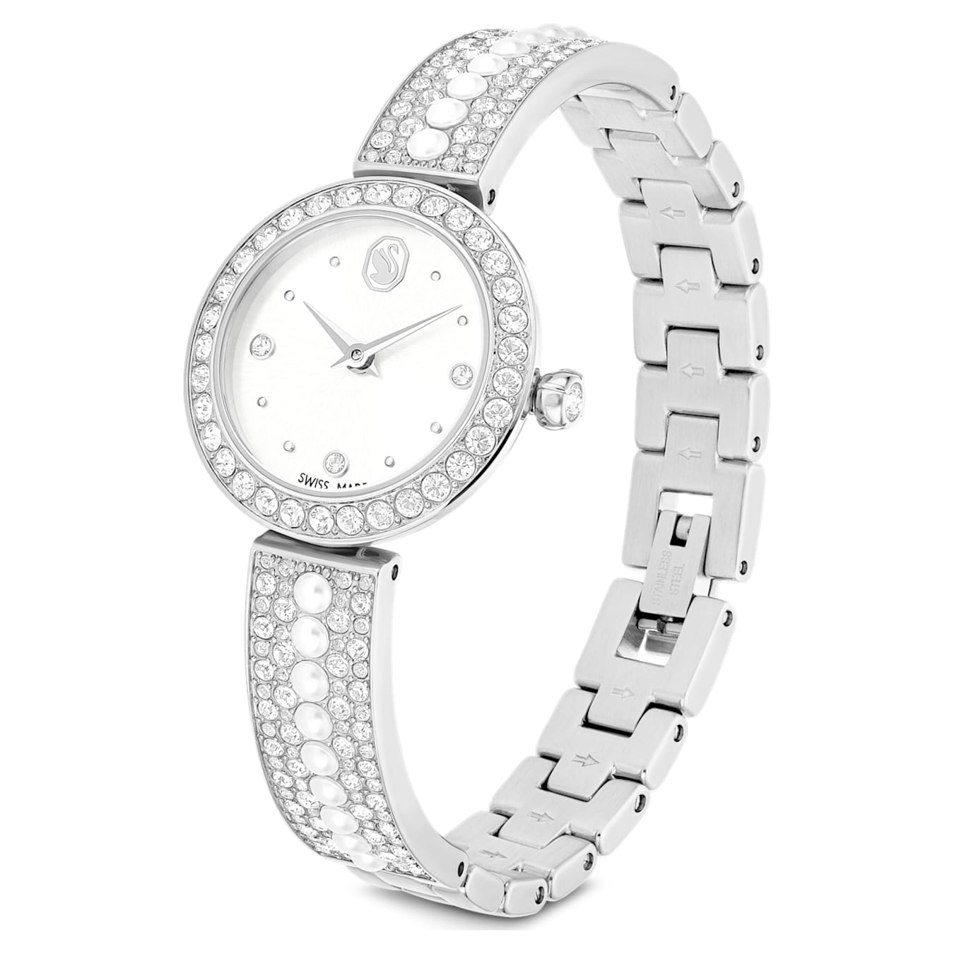 Reloj Matrix pearl bangle Fabricado en Suiza, Pulsera de cristal, Blanco, Acero inoxidable