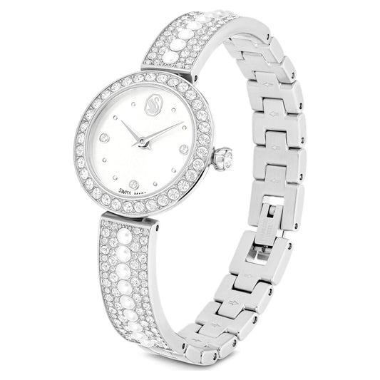 Reloj Matrix pearl bangle Fabricado en Suiza, Pulsera de cristal, Blanco, Acero inoxidable