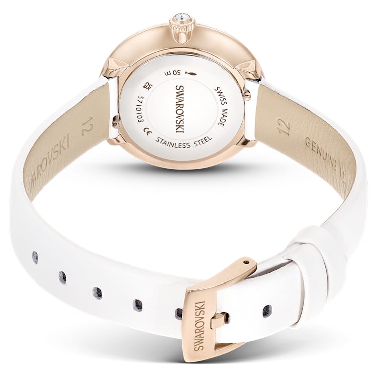 Reloj Matrix Tennis Correa de piel, Blanco, Acabado tono oro