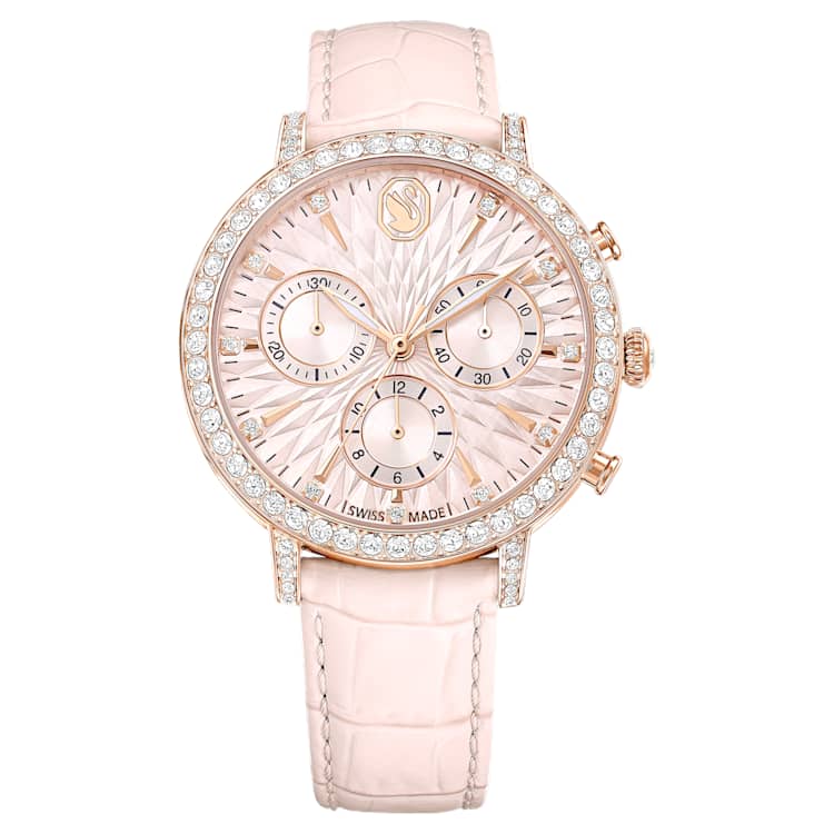 Reloj Matrix Tennis Chrono Correa de piel, Rosa, Acabado tono oro rosa