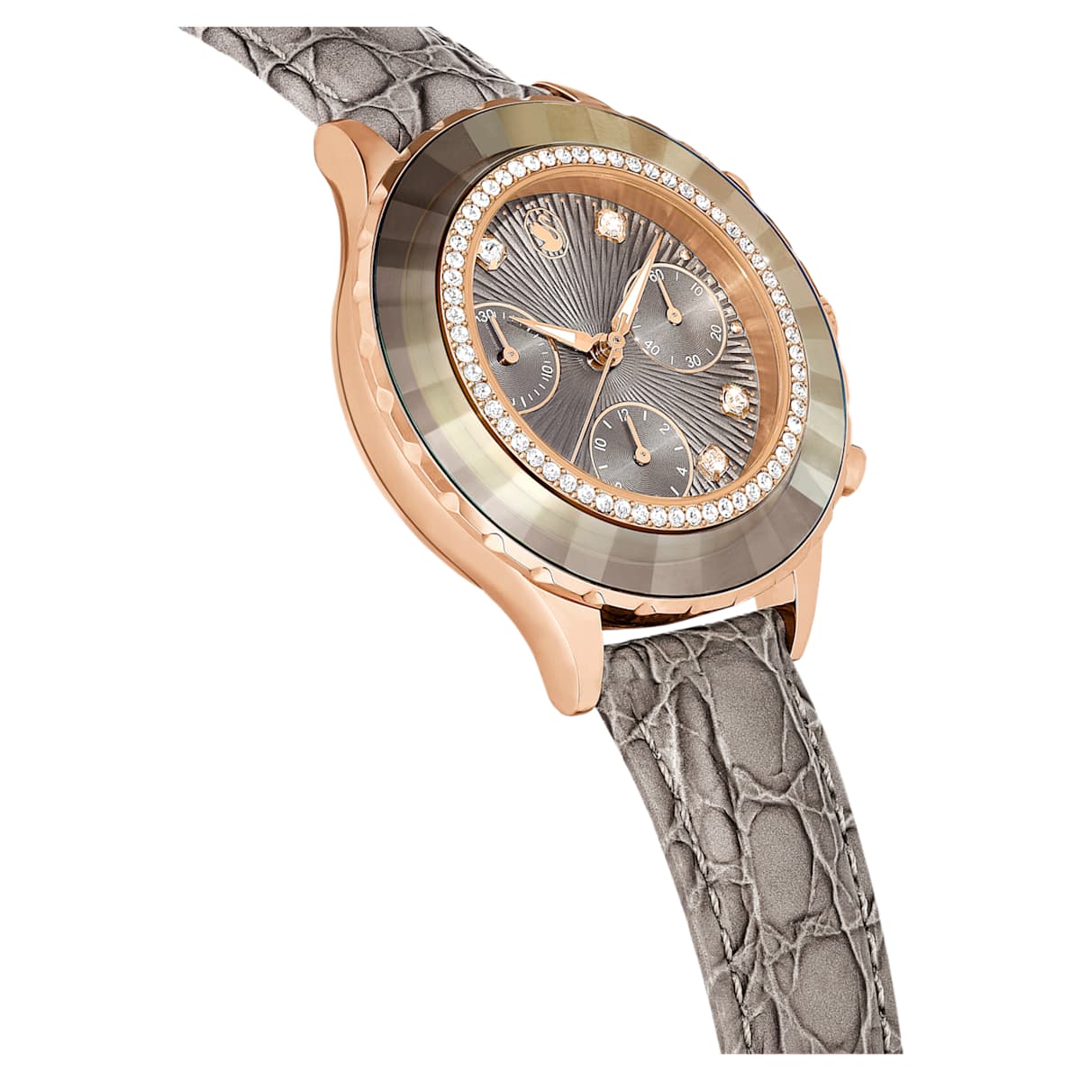 Reloj Octea chrono Fabricado en Suiza, Correa de piel, Gris, Acabado tono oro rosa