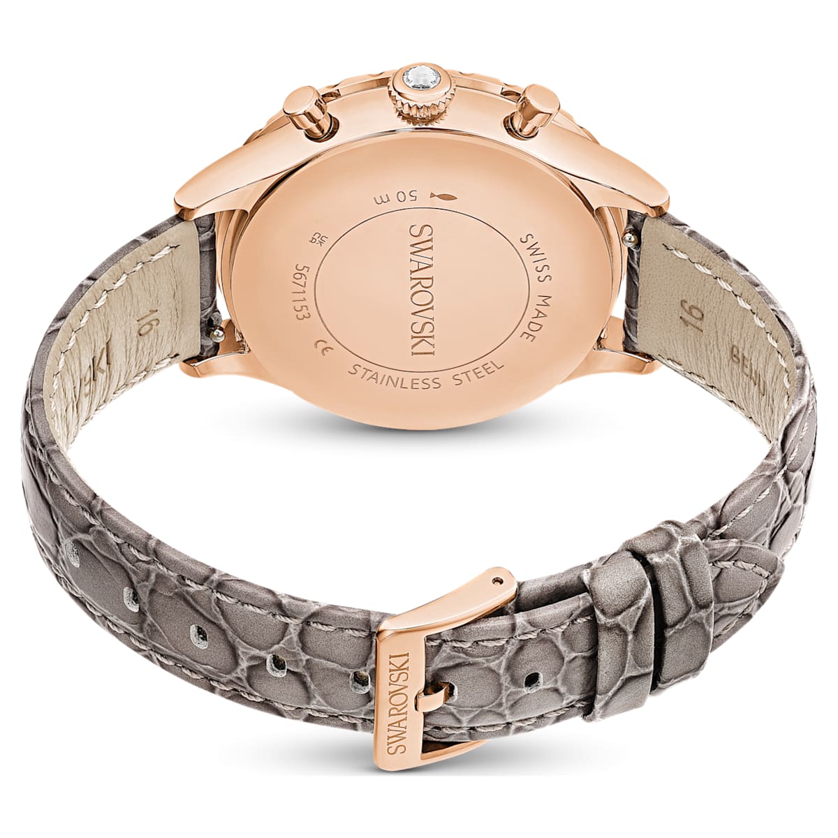 Reloj Octea chrono Fabricado en Suiza, Correa de piel, Gris, Acabado tono oro rosa