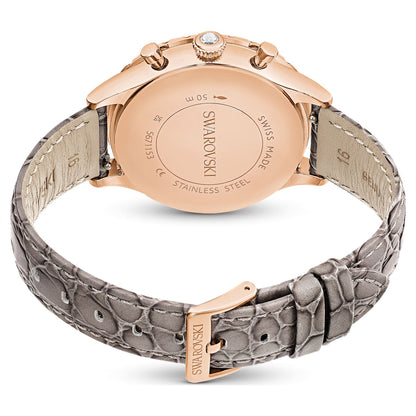 Reloj Octea chrono Fabricado en Suiza, Correa de piel, Gris, Acabado tono oro rosa
