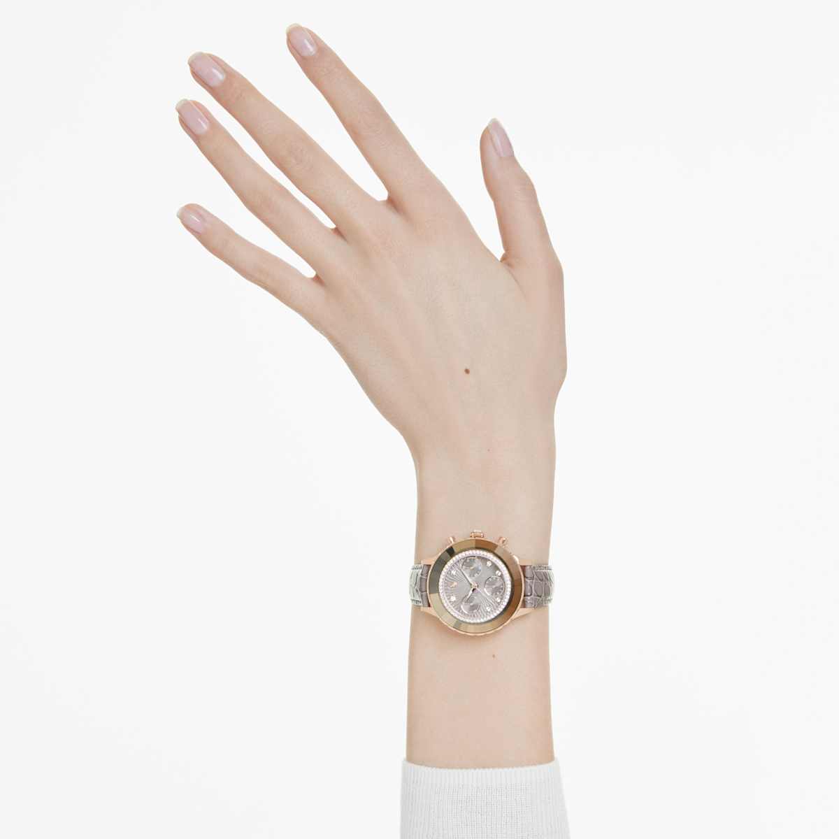 Reloj Octea chrono Fabricado en Suiza, Correa de piel, Gris, Acabado tono oro rosa