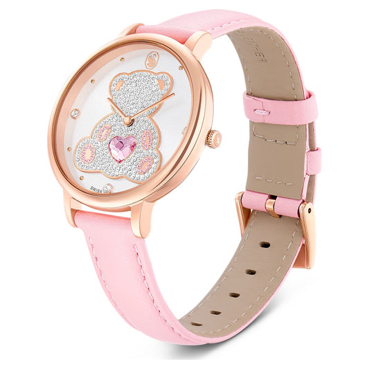 Reloj Teddy Fabricado en Suiza, Correa de piel, Rosa, Acabado tono oro rosa