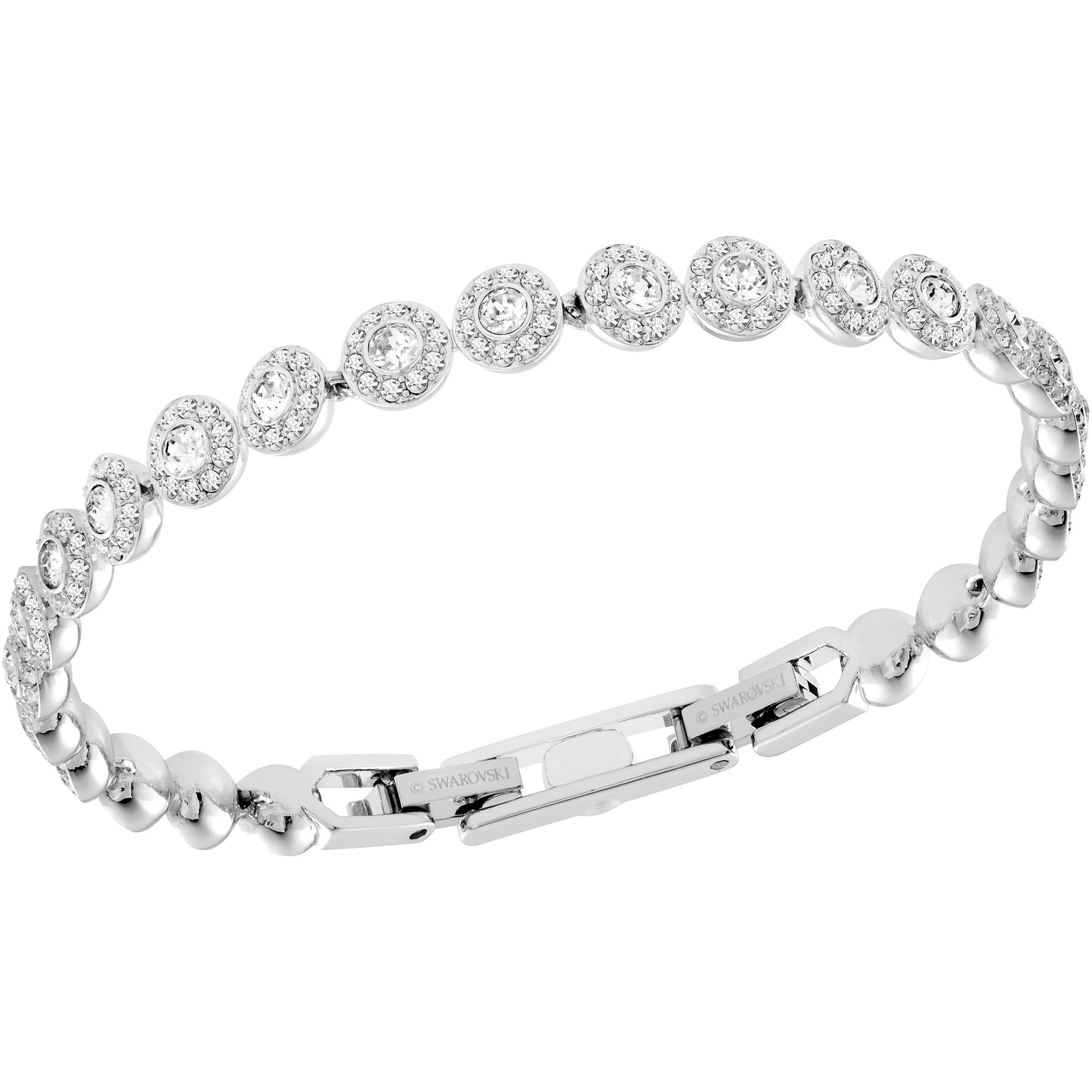 Pulsera Tennis Una Angelic Talla redonda, Pequeña, Blanca, Baño de rodio