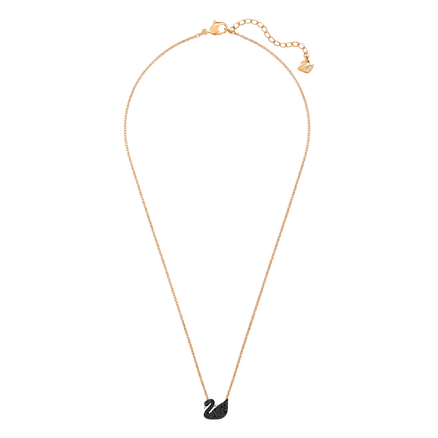 COLGANTE SWAROVSKI ICONIC SWAN, NEGRO, BAÑO EN TONO ORO ROSA