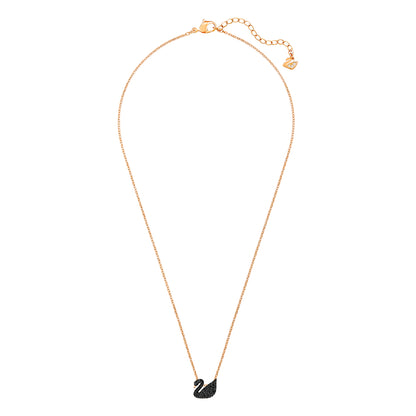 COLGANTE SWAROVSKI ICONIC SWAN, NEGRO, BAÑO EN TONO ORO ROSA