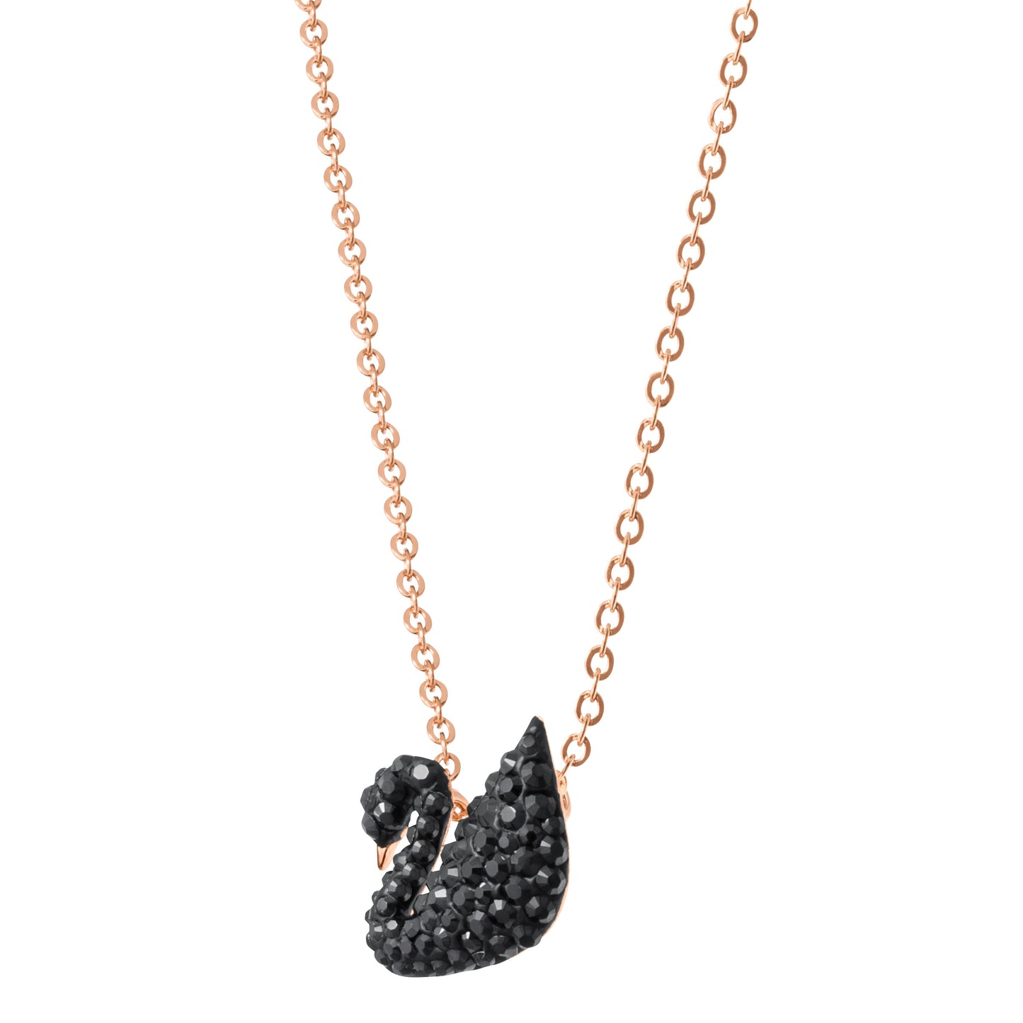 COLGANTE SWAROVSKI ICONIC SWAN, NEGRO, BAÑO EN TONO ORO ROSA
