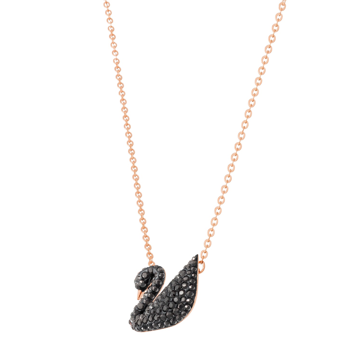 COLGANTE SWAROVSKI ICONIC SWAN, NEGRO, BAÑO EN TONO ORO ROSA