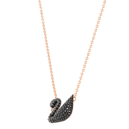 COLGANTE SWAROVSKI ICONIC SWAN, NEGRO, BAÑO EN TONO ORO ROSA
