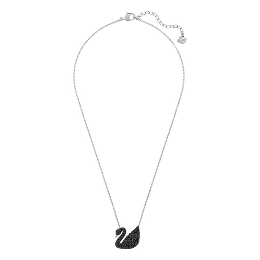 COLGANTE SWAROVSKI ICONIC SWAN, NEGRO, BAÑO DE RODIO