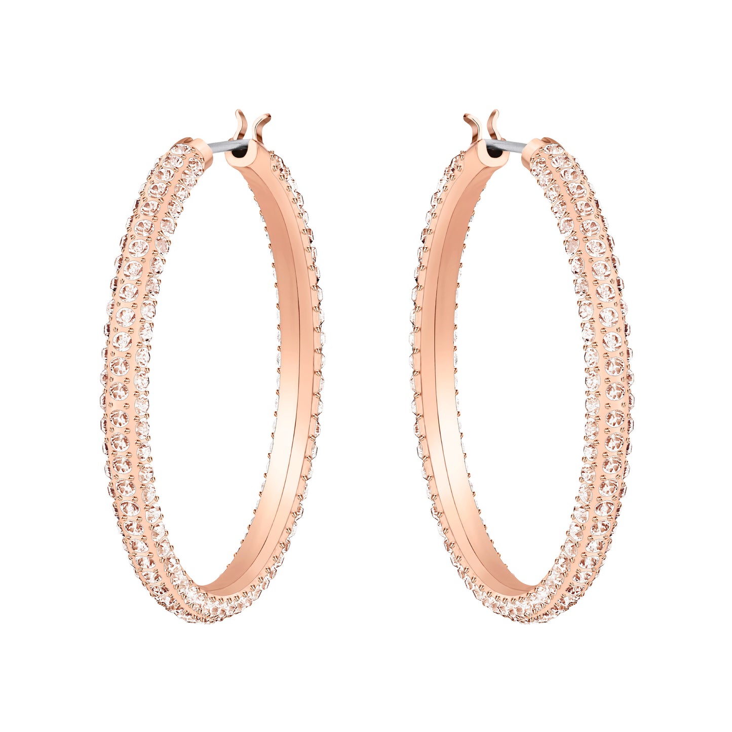 Pendientes de aro Dextera Pavé, Grandes, Blancos, Baño tono oro rosa