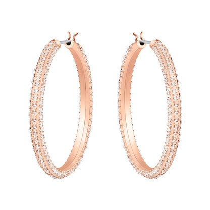 Pendientes de aro Dextera Pavé, Grandes, Blancos, Baño tono oro rosa