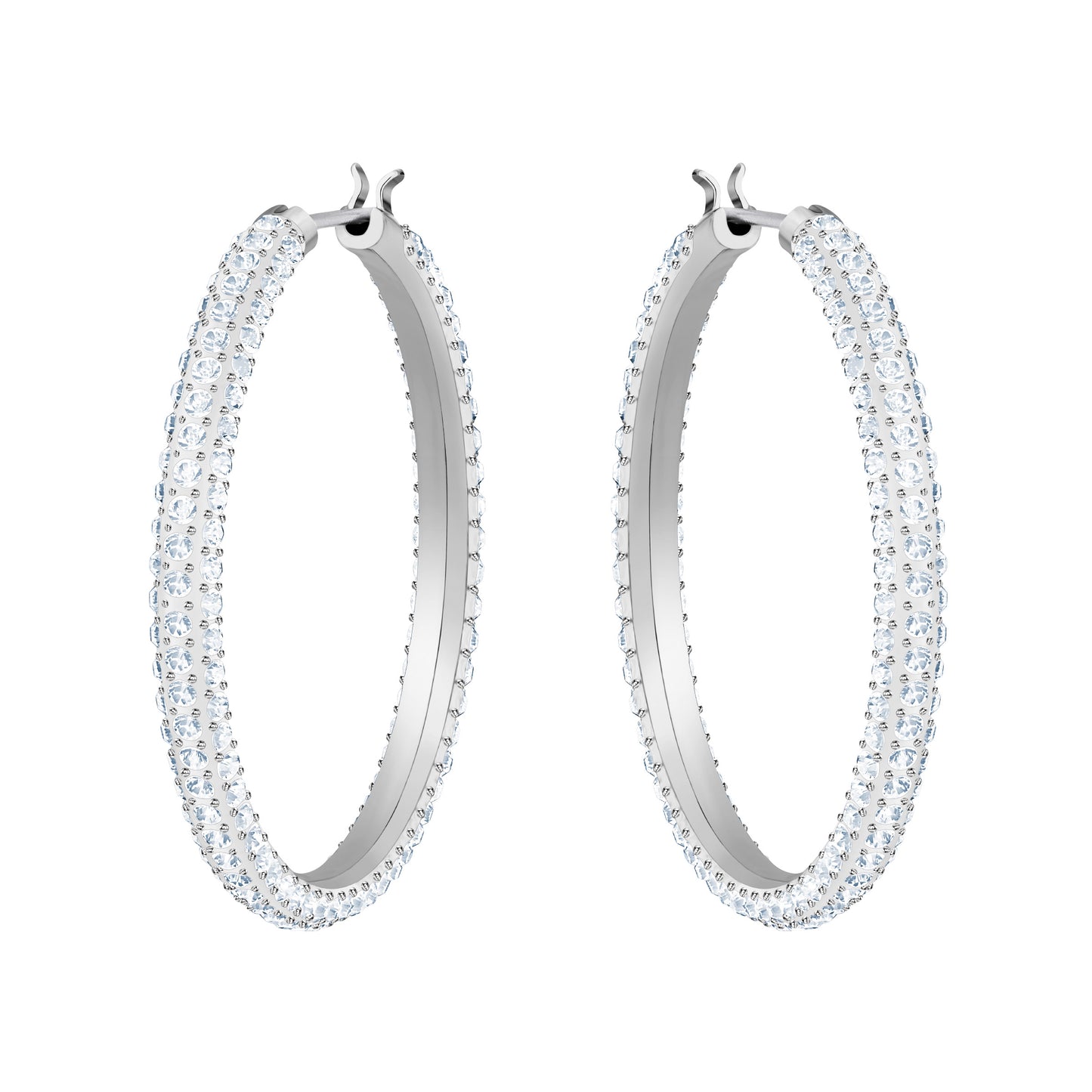 Pendientes de aro Dextera Pavé, Grandes, Blancos, Baño de rodio
