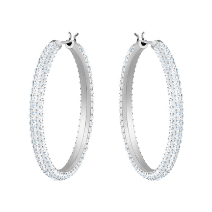 Pendientes de aro Dextera Pavé, Grandes, Blancos, Baño de rodio