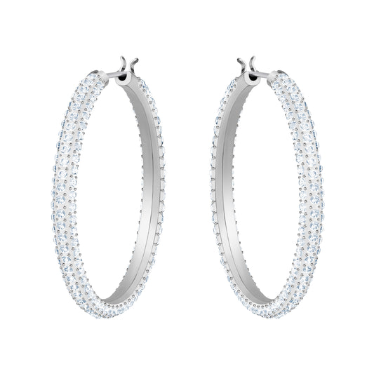 Pendientes de aro Dextera Pavé, Grandes, Blancos, Baño de rodio