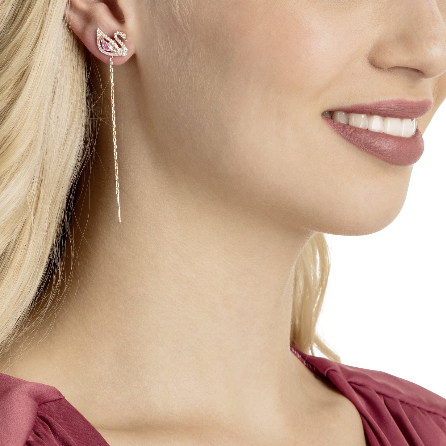 Pendientes Dazzling Swan, multicolor, Baño en tono Oro Rosa