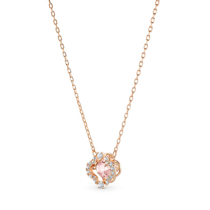 Collar Una Trébol, Rosa, Baño tono oro rosa