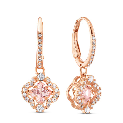 Pendientes Una Trébol, Rosas, Baño tono oro rosa