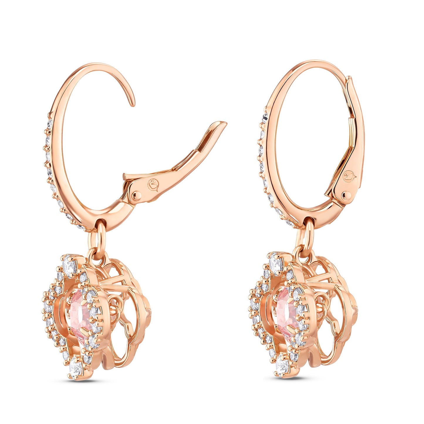 Pendientes Una Trébol, Rosas, Baño tono oro rosa