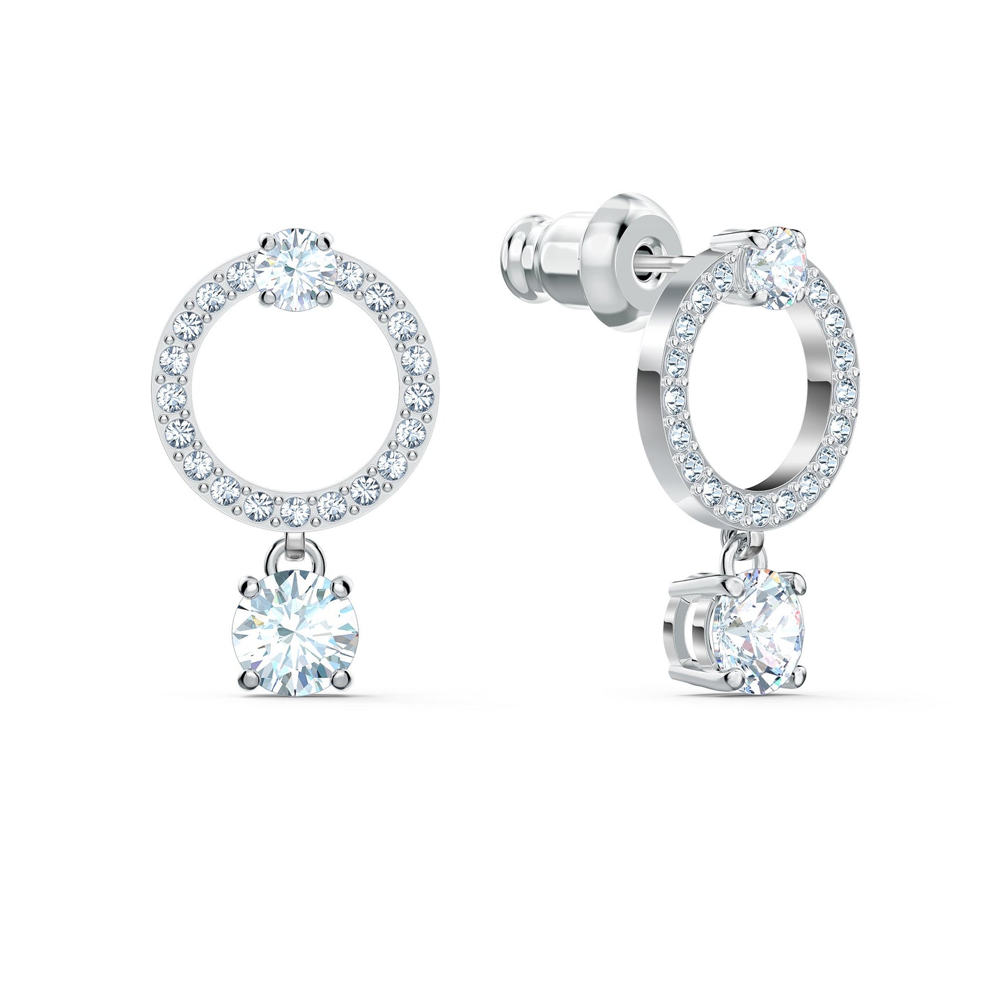 Pendientes de aro Constella Talla redonda, Blancos, Baño de rodio
