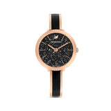 Reloj Crystalline Delight Brazalete de metal, Negro, PVD tono oro rosa