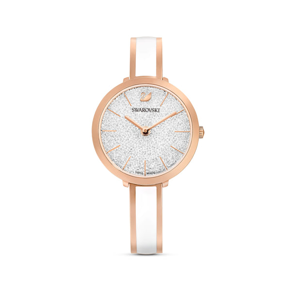 Reloj Crystalline Delight brazalete de metal, blanco, PVD tono oro rosa