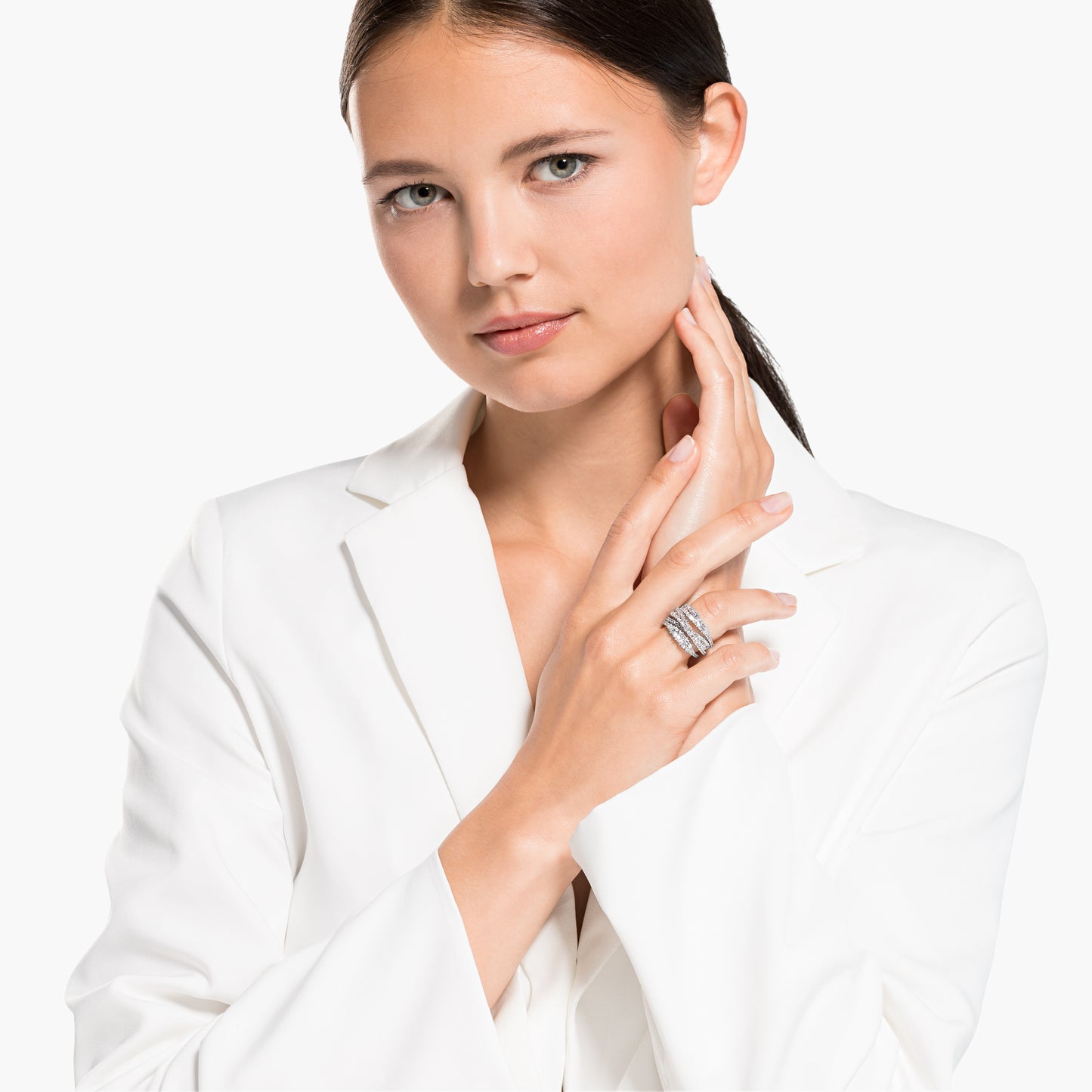 Anillo Hyperbola Tallas mixtas, Blanco, Baño de rodio